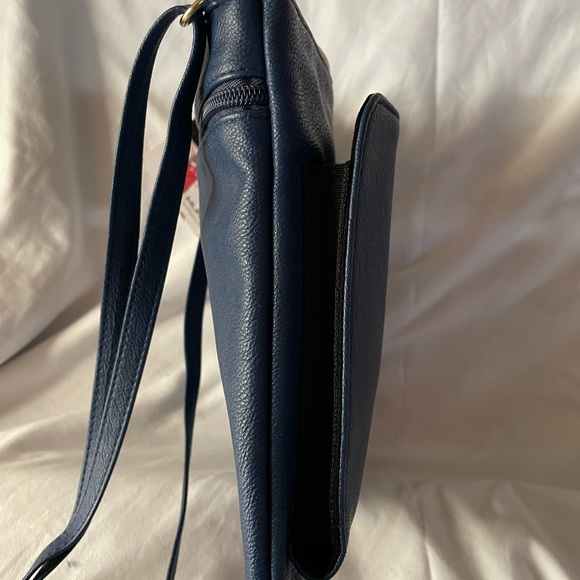 Mundi Pockets Plus Crossbody Bag with SafeKeeper in Navy Blue Vegan Leather - Picture 5 of 13